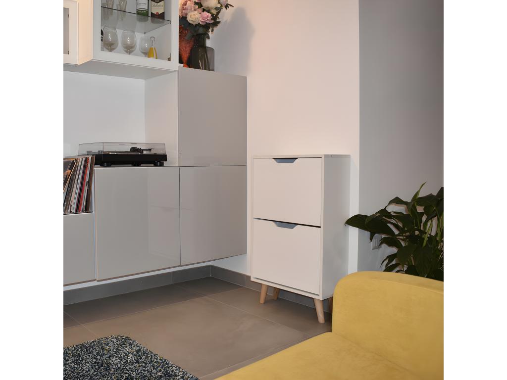 Armoire À Chaussures Design À Deux Étagères Blanches Avec Pieds En Bois De Pin XIVA77785