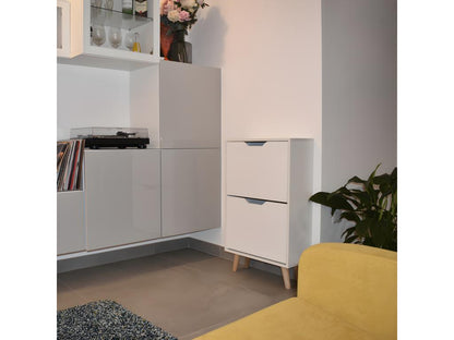 Armoire À Chaussures Design À Deux Étagères Blanches Avec Pieds En Bois De Pin XIVA77785