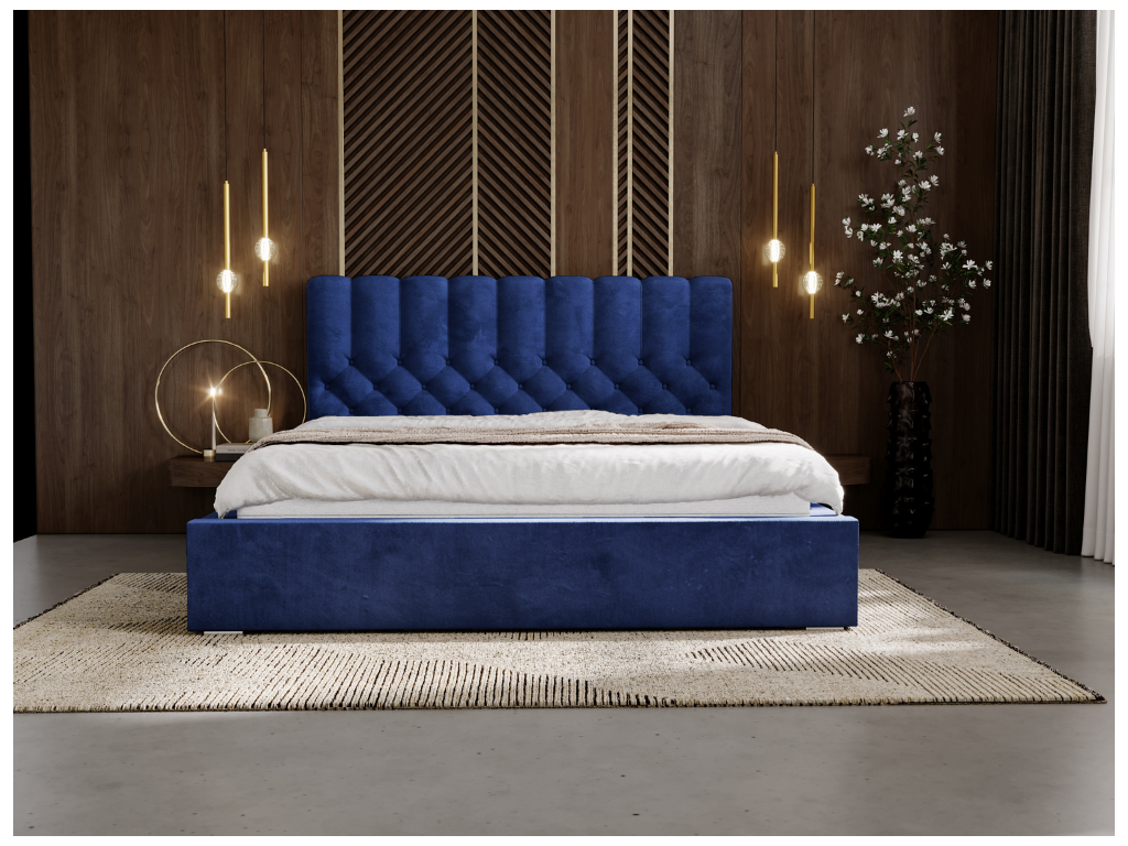 Lit rembourré avec rangement - 160x200 - lit double - velours - bleu - Roma QEHD19555