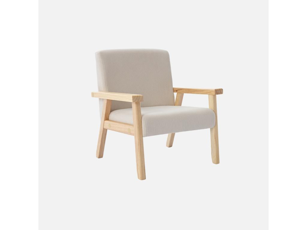 Fauteuil enfant en bois et velours tricoté crème- Chezlova L 47 x P 43.5 x H 50cm NRZM98586