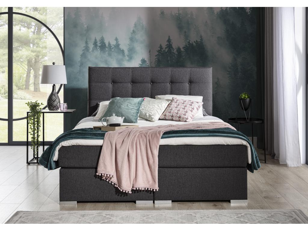 Lit boxspring simili cuir noir avec matelas et surmatelas Kavin-180x200 VOAE92720