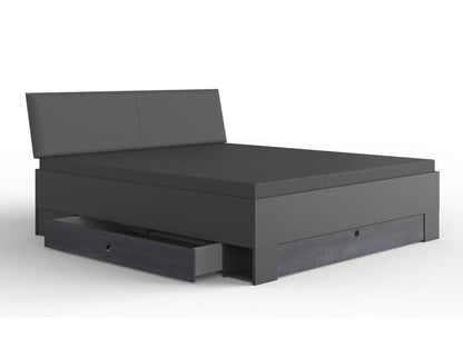 Lit adulte double 180x200 cm Chezlova Taille 2 chevets Couleuris gris foncé - L- 189 x P- 210 x H- 96 cm KXGO33027