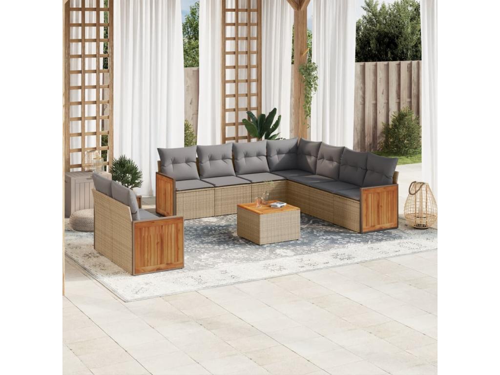 Salon de jardin avec coussins 10 pcs beige résine tressée SKSL47260