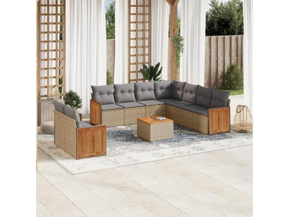 Salon de jardin avec coussins 10 pcs beige résine tressée SKSL47260