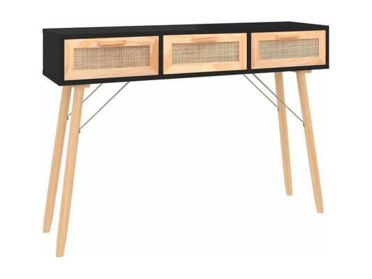 Table console Noir 105x30x75 cm Bois massif pin /rotin naturel LFBZ79613