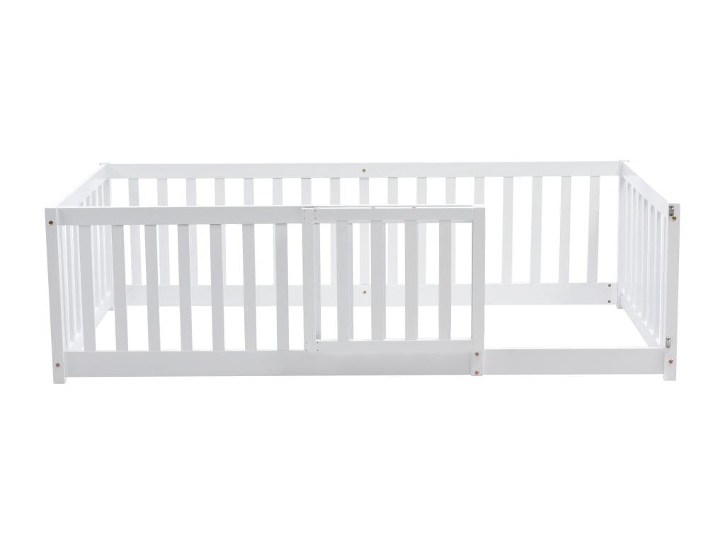 Lit enfant 90x200cm en bois massif avec barrière de sécurité - Blanc DJOM09202