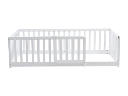 Lit enfant 90x200cm en bois massif avec barrière de sécurité - Blanc DJOM09202