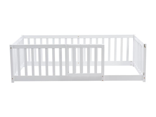 Lit enfant 90x200cm en bois massif avec barrière de sécurité - Blanc DJOM09202
