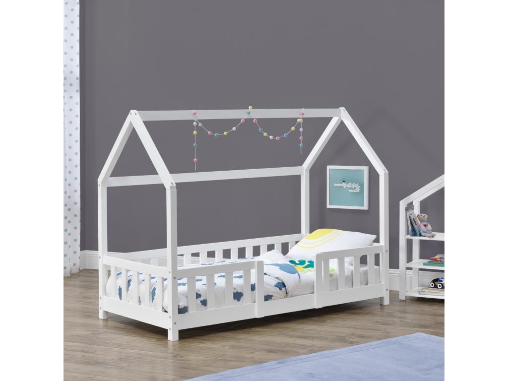 Lit d'Enfant Design Forme Maison Decohaute Pin 160x80 cm Blanc Mat Laqué Decohaute ASIK54387