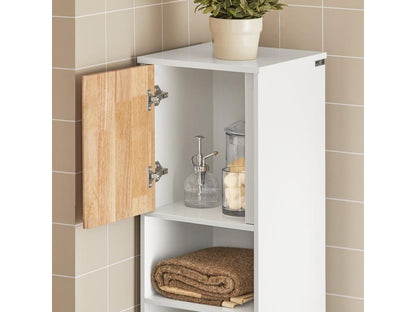 Meuble Colonne de Salle De Bain Placard de Rangement 2 Niches 1 Porte et 1 Panier à Linge BZR74-W SHRT72972