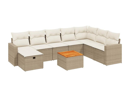 Salon de jardin avec coussins 9 pcs beige résine tressée QFDO44597