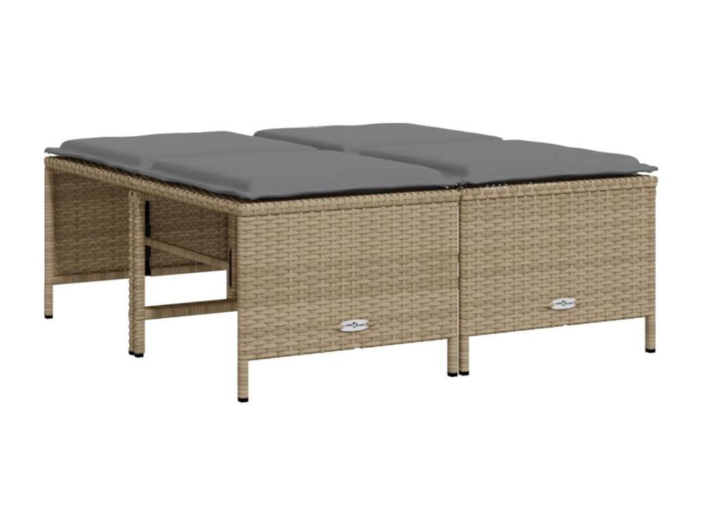 Tabourets de jardin avec coussins lot de 4 beige résine tressée AUXL80030