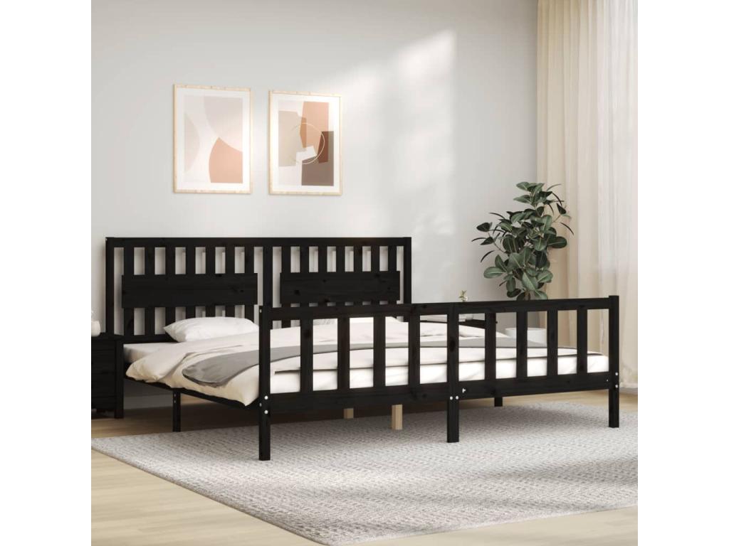 Cadre de lit avec tête de lit noir 200x200 cm bois massif TNAX78437