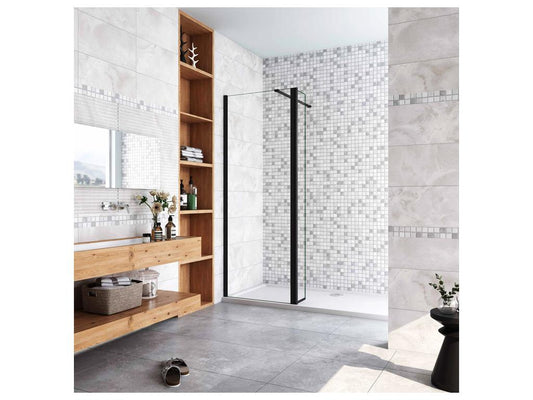 Paroi de douche à l'italienne avec retour pivotant 60 40x200cm avec barre de fixation 90cm recoupable - Noir Mat - 8mm verre anticalcaire PQQB13691