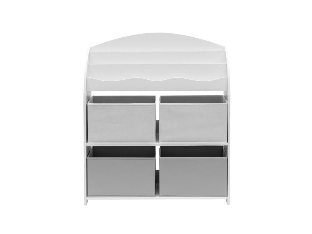 Etagère à Jouets pour Enfants MDF Blanc Gris avec 4 Boîtes BQWO43060