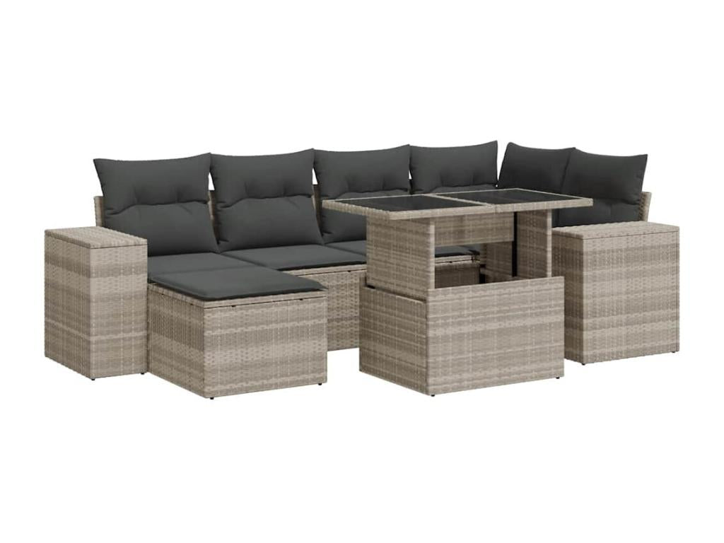 Salon de jardin avec coussins 7 pcs gris clair résine tressée ZBEO20413