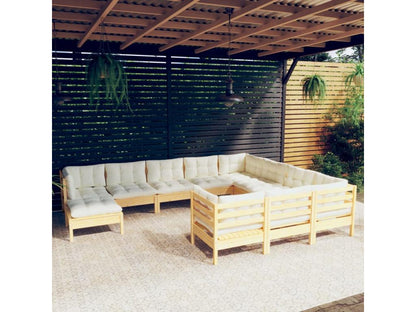 Salon de jardin 11 pièces avec coussins crème bois de pin PPUU84071
