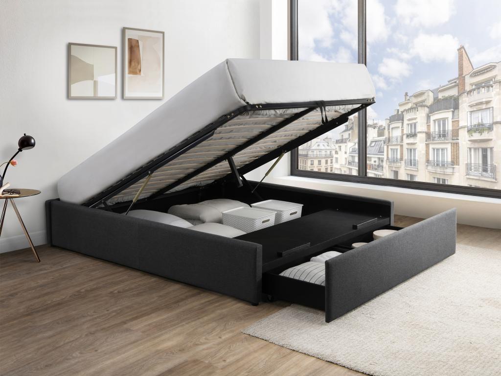 Sommier coffre et tiroir 140x190 cm - Gris anthracite - Chezlova WYBN67799