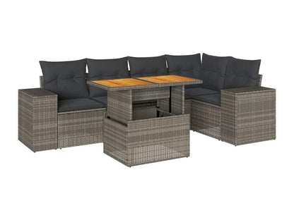 Salon de jardin 6 pièces avec coussins gris résine tressée YCQD14316