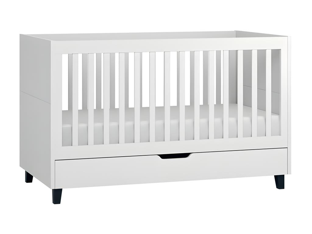 Chambre complète lit bébé évolutif - commode à langer - armoire Simple Blanc TKLK58295