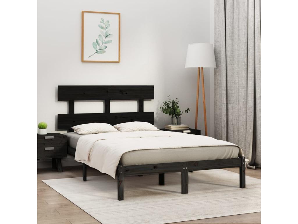 Lit Noir Bois de pin massif 200x200 IHPX05601