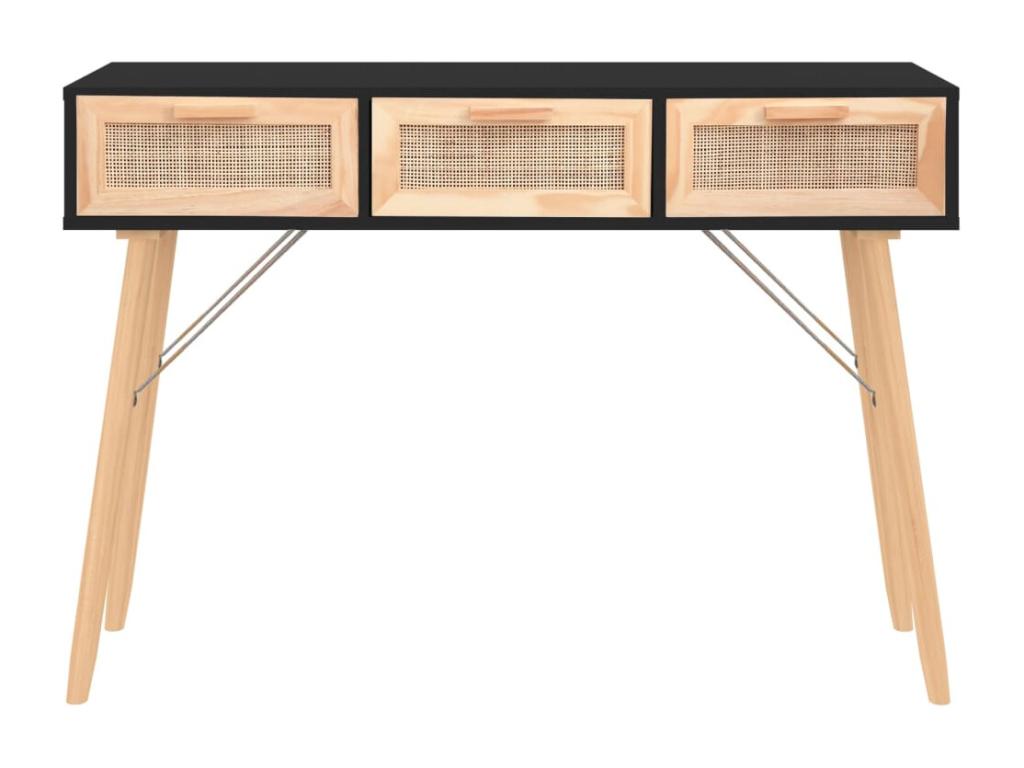 Table console Noir 105x30x75 cm Bois massif pin /rotin naturel LFBZ79613