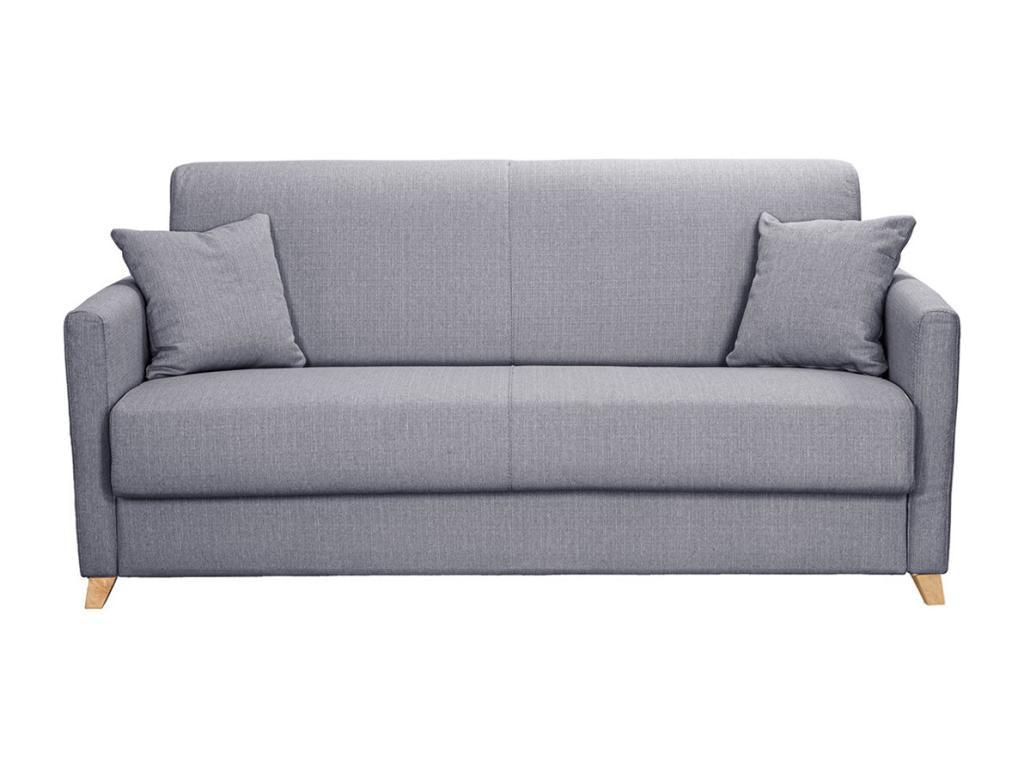 Canapé convertible 3 places en tissu gris clair et bois clair avec matelas 18 cm Chezlova SBVO68370