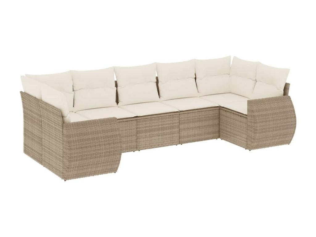 Salon de jardin avec coussins 7 pièces beige résine tressée PMKD56076