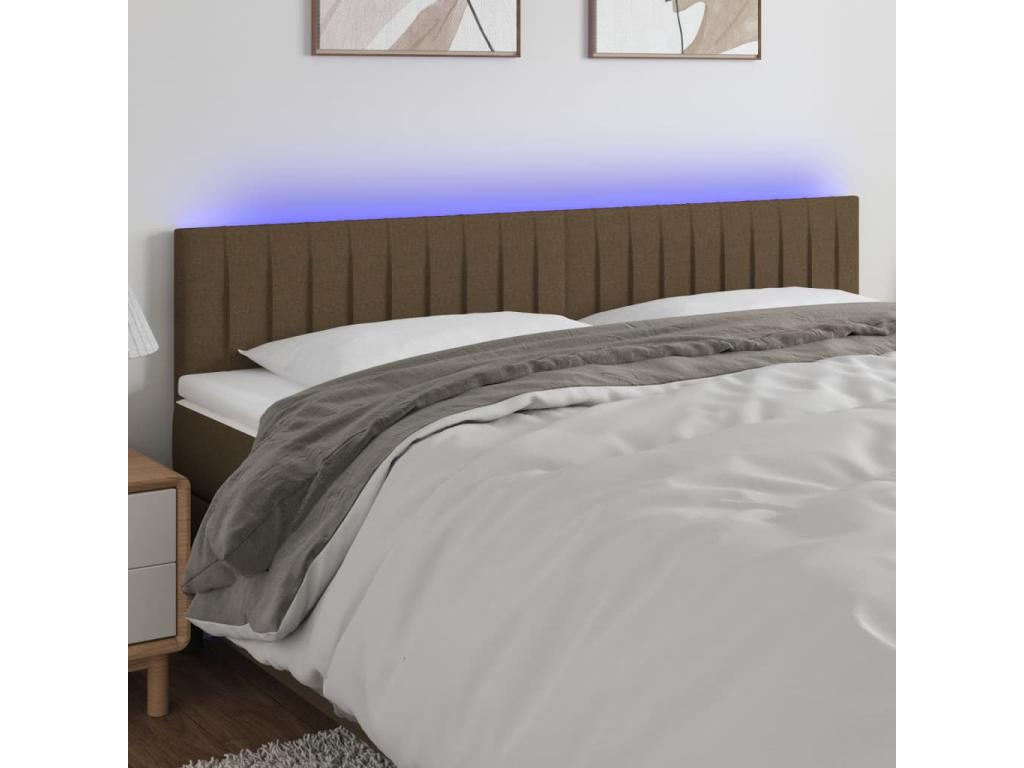 Tête de lit à LED Marron foncé 200x5x78/88 cm Tissu UKNM21960