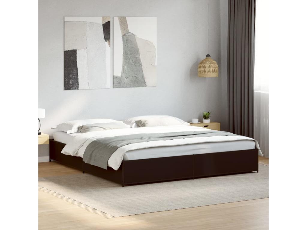 Cadre de lit noir 200x200 bois d'ingénierie et métal NJHV28133