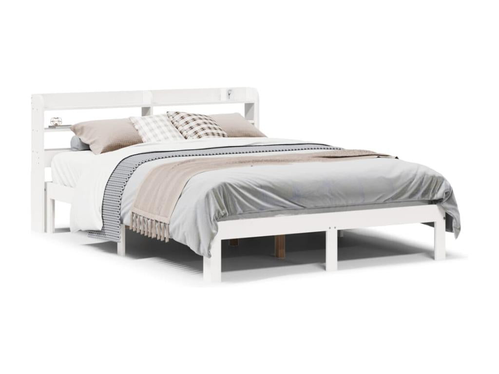 Cadre de lit et tête de lit blanc 140x190 cm bois de pin massif DWCM59267