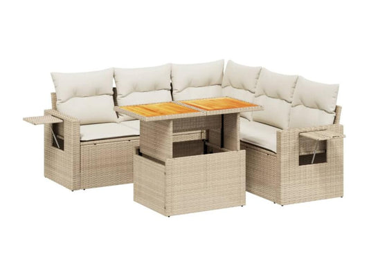 Salon de jardin avec coussins 6 pcs beige résine tressée KVLW64042