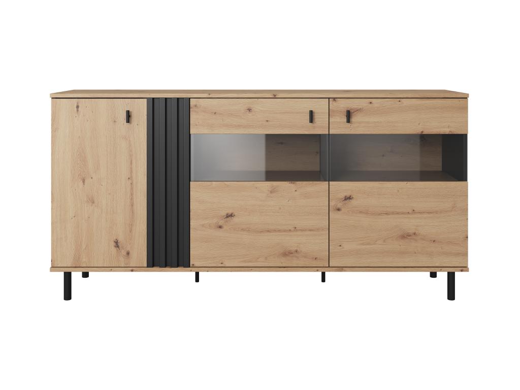 Buffet 3 portes avec LEDs en MDF et métal - Naturel et noir - Chezlova PFFN16843