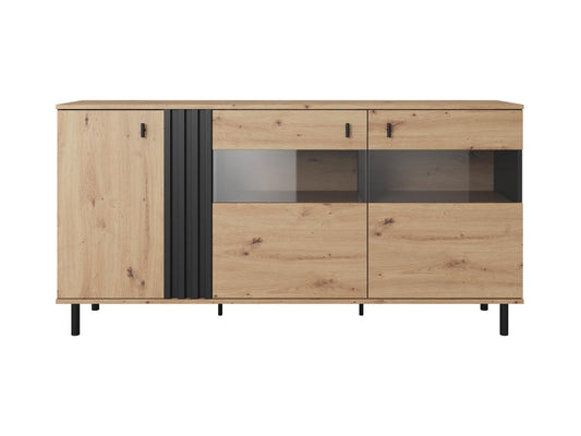 Buffet 3 portes avec LEDs en MDF et métal - Naturel et noir - Chezlova PFFN16843