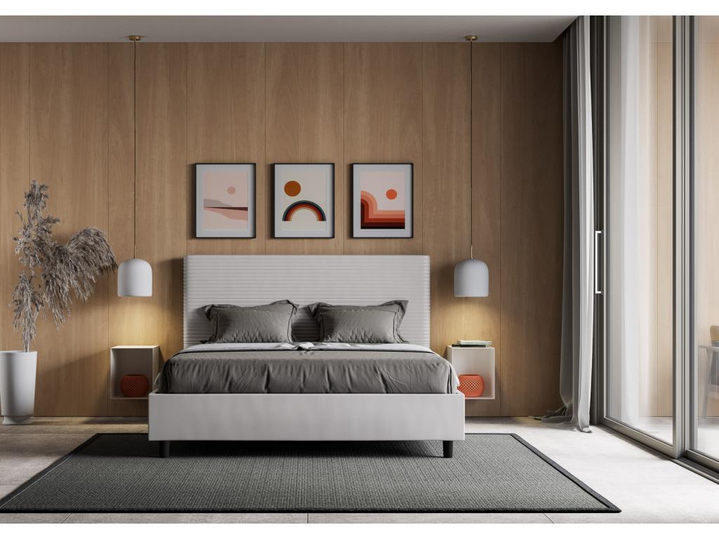 Lit avec sommier rembourrée 160x200 similicuir blanc Chezlova VQDB98129