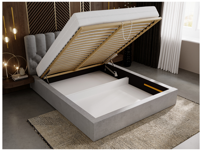 Lit rembourré avec rangement - 160x200 - lit double - velours - bleu - Roma QEHD19555