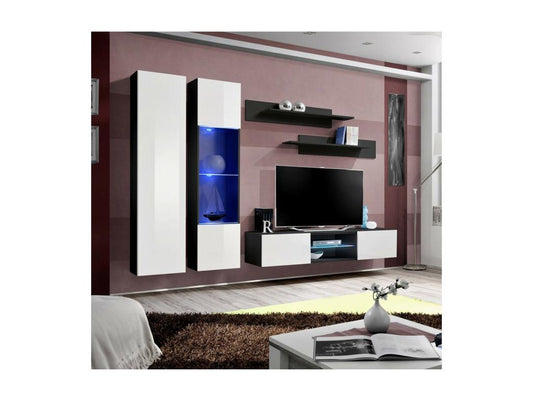 Ensemble Meuble TV FLY O5 avec LED- Couleuris noir et blanc- Meuble suspendu design pour votre salon. ISLM07898