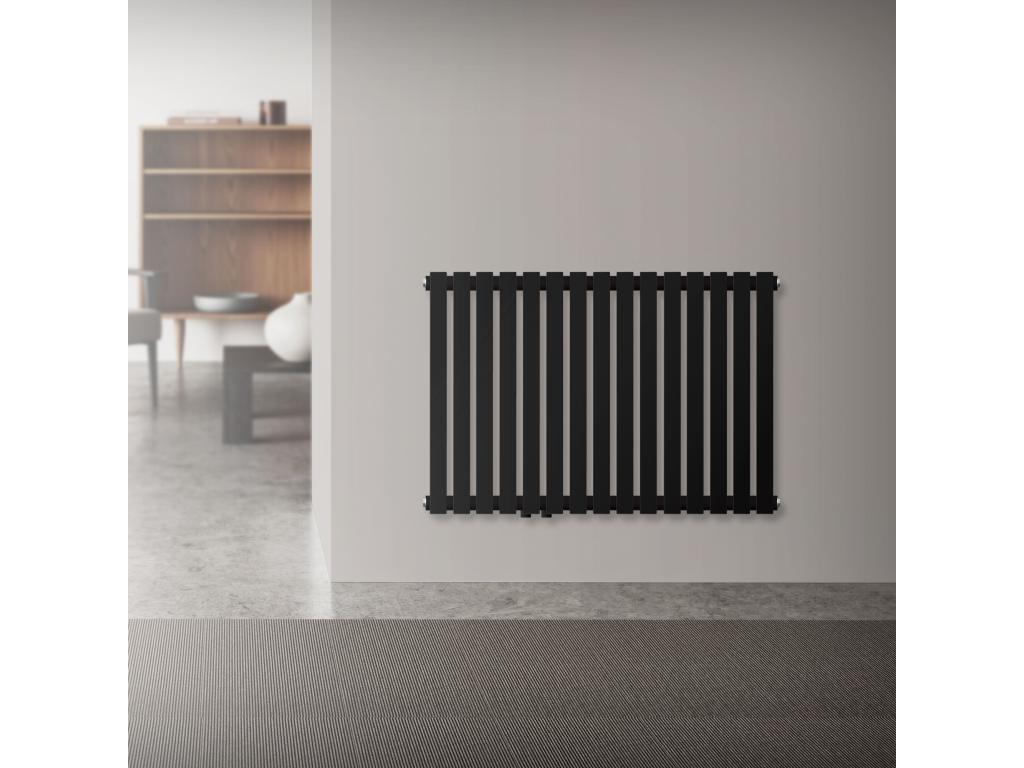 Radiateur de salle de bain horizontal noir mat acier connexion au bas 87x60 cm CNRS92533