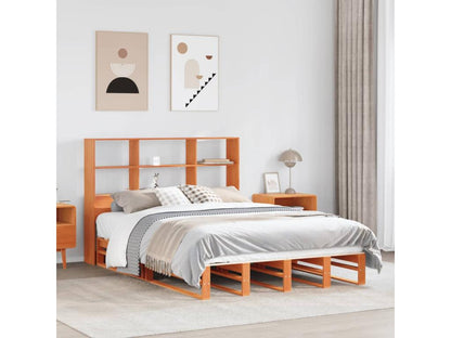 Lit bibliothèque sans matelas cire marron 120x200cm bois massif CJUH72698