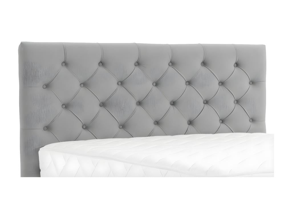 Lit continental capitonné tissu gris clair Chezlova avec matelas 30cm en latex et pied métal noir-140x200 HNFD14955