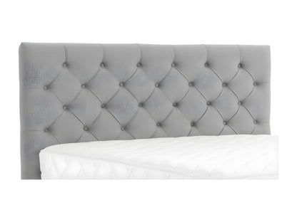 Lit continental capitonné tissu gris clair Chezlova avec matelas 30cm en latex et pied métal noir-140x200 HNFD14955