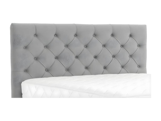 Lit continental capitonné tissu gris clair Chezlova avec matelas 30cm en latex et pied métal noir-140x200 HNFD14955