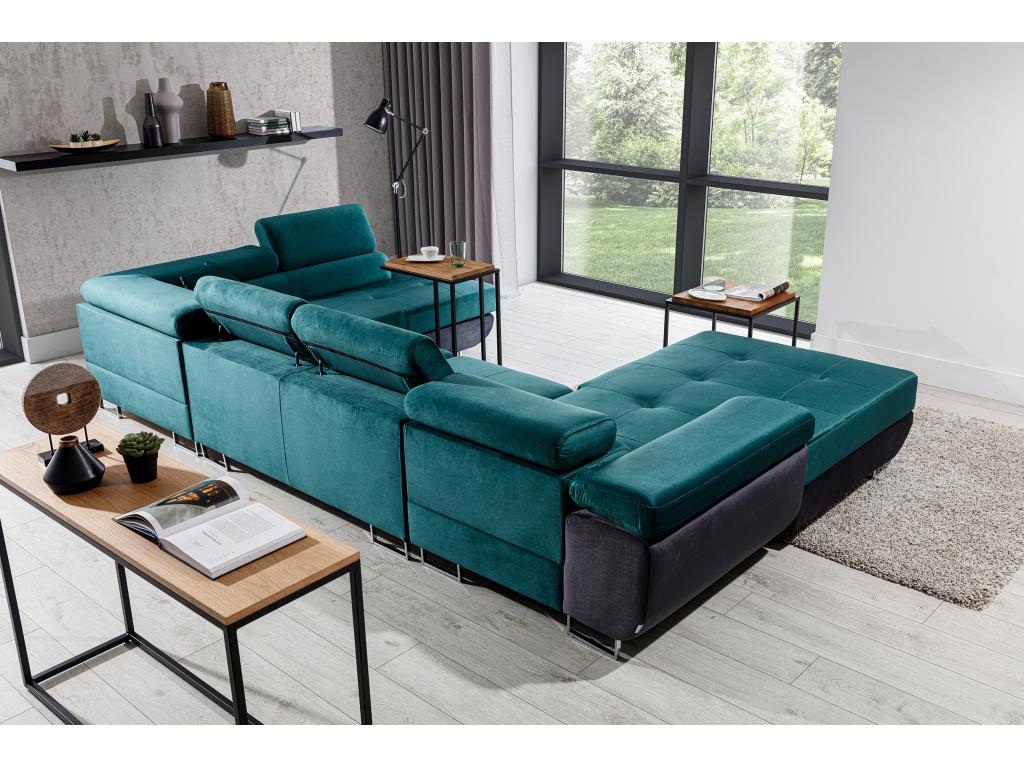 Canapé panoramique tissu gris foncé convertible avec coffre de rangement Chezlova 345cm-Coffre de rangement à droite ONYP19128