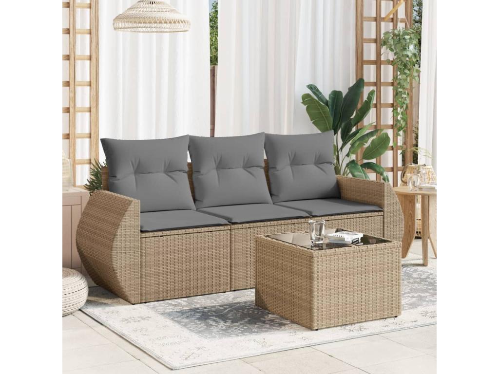 Salon de jardin avec coussins 4 pièces beige résine tressée FYTV75179