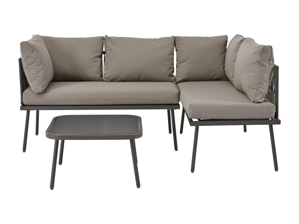 Ensemble Chezlova corde grise en fer l avec coussin d'assise pieds réglables 2 canapés et 1 table GBXA98215