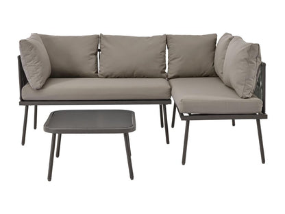 Ensemble Chezlova corde grise en fer l avec coussin d'assise pieds réglables 2 canapés et 1 table GBXA98215