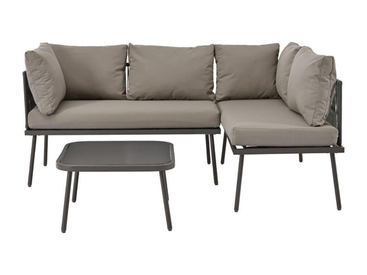 Ensemble Chezlova corde grise en fer l avec coussin d'assise pieds réglables 2 canapés et 1 table GBXA98215