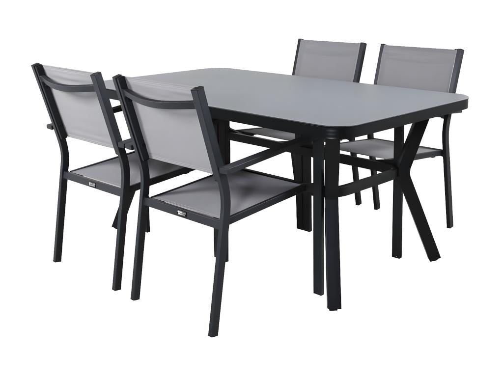 Chezlova ensemble de jardin table 90x160cm noir 4 chaises Chezlova gris. OQHG43142