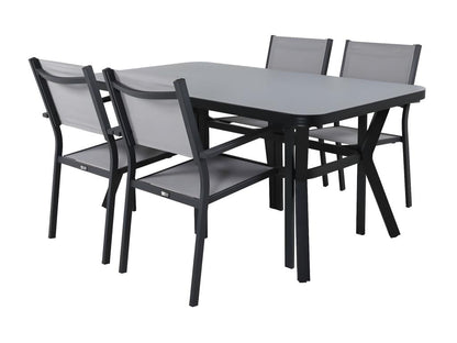 Chezlova ensemble de jardin table 90x160cm noir 4 chaises Chezlova gris. OQHG43142