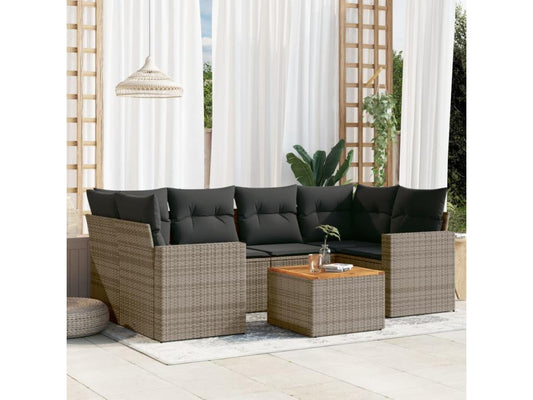 Salon de jardin avec coussins 7 pcs gris résine tressée ARKY66986